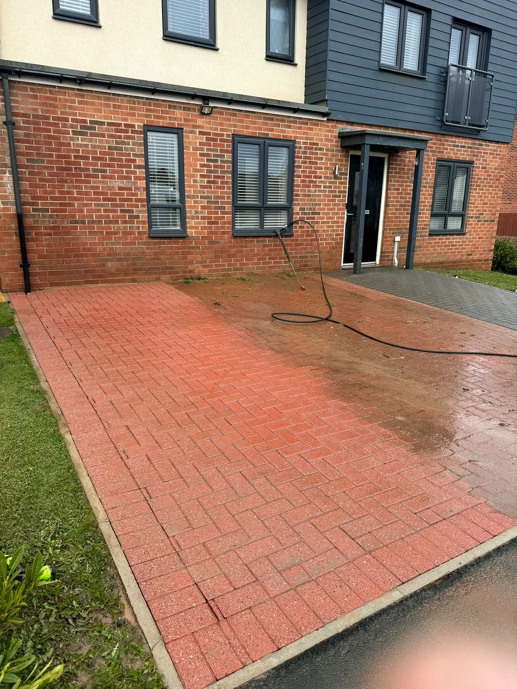 Block paving driveway half jet washed