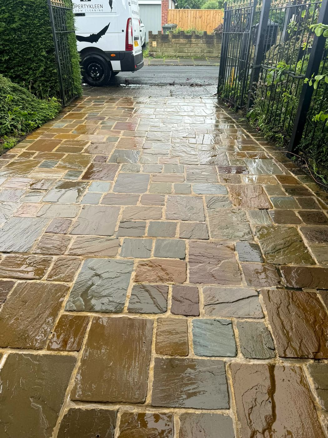 Sandstone driveway after a jet wash